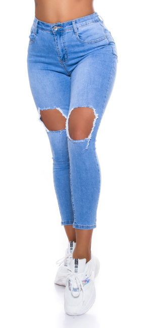 skinny fit jeans met uitsparingen blauw